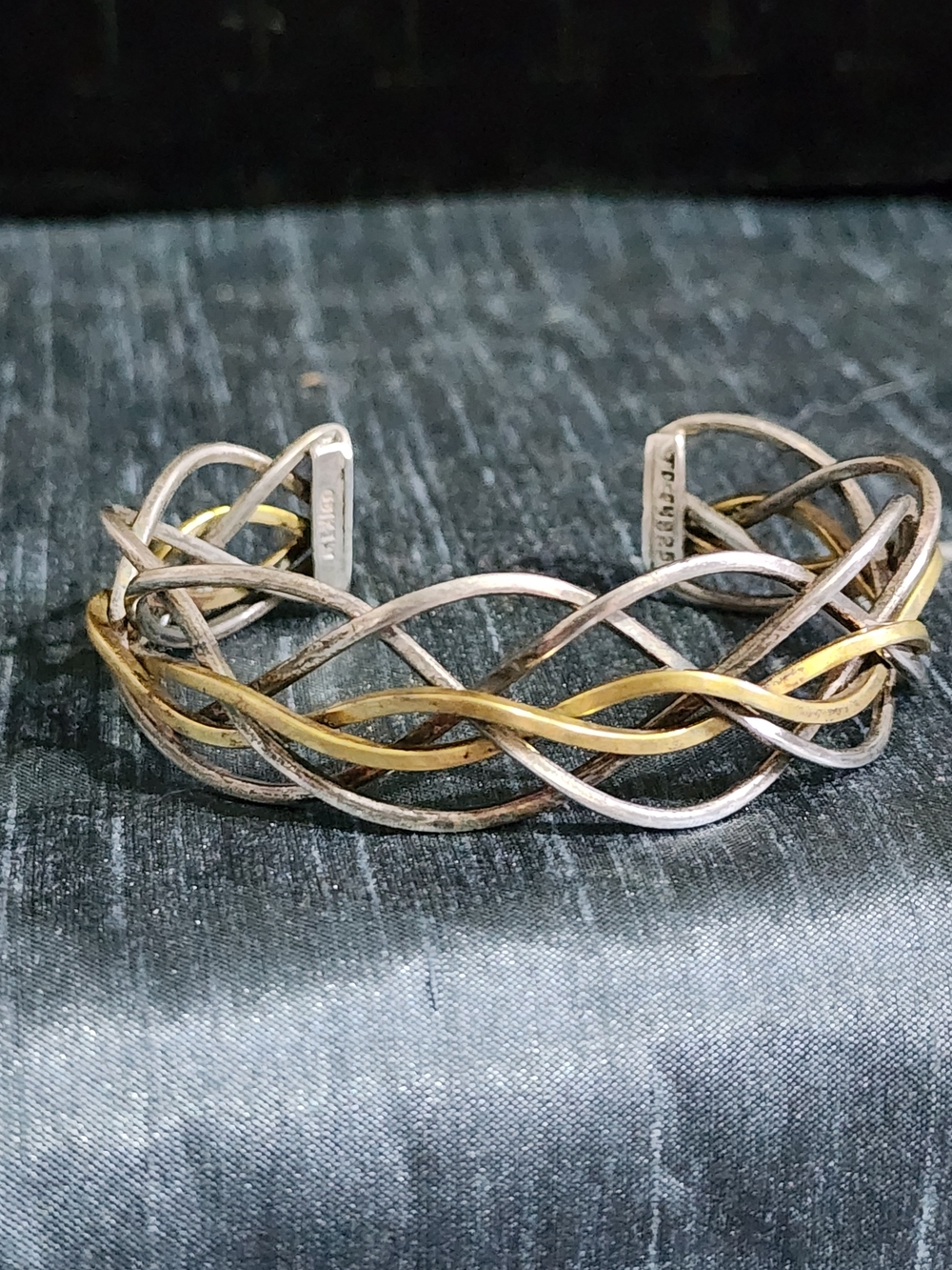 Sterling Siver Mexico Twisted Dual-Tone Open Cuff Bracelet - Gold & Silver